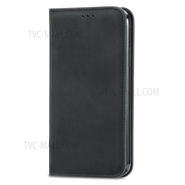 Retro Style Skin-touch PU Leather Card Slots Stand Auto Closing Magnetic Shockproof Flip Cover for ZTE Blade V30 Vita - Black-8