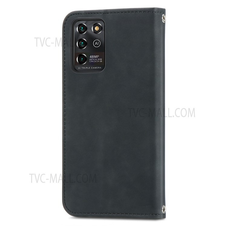 Retro Style Skin-touch PU Leather Card Slots Stand Auto Closing Magnetic Shockproof Flip Cover for ZTE Blade V30 Vita - Black-9