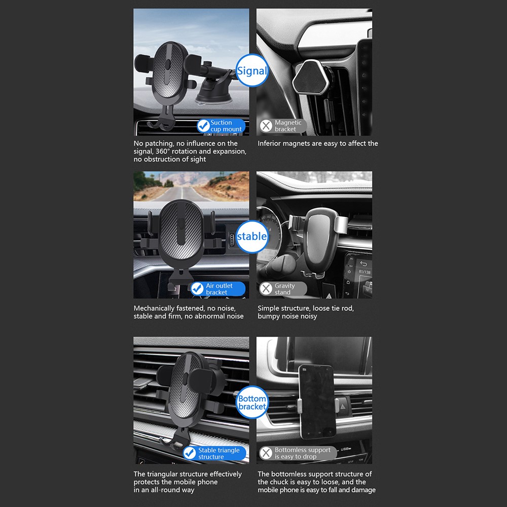 Car Windshield Dashboard Suction Cup Mount Telescopic Gravity Auto Clamp Phone Holder Stand - Black-2