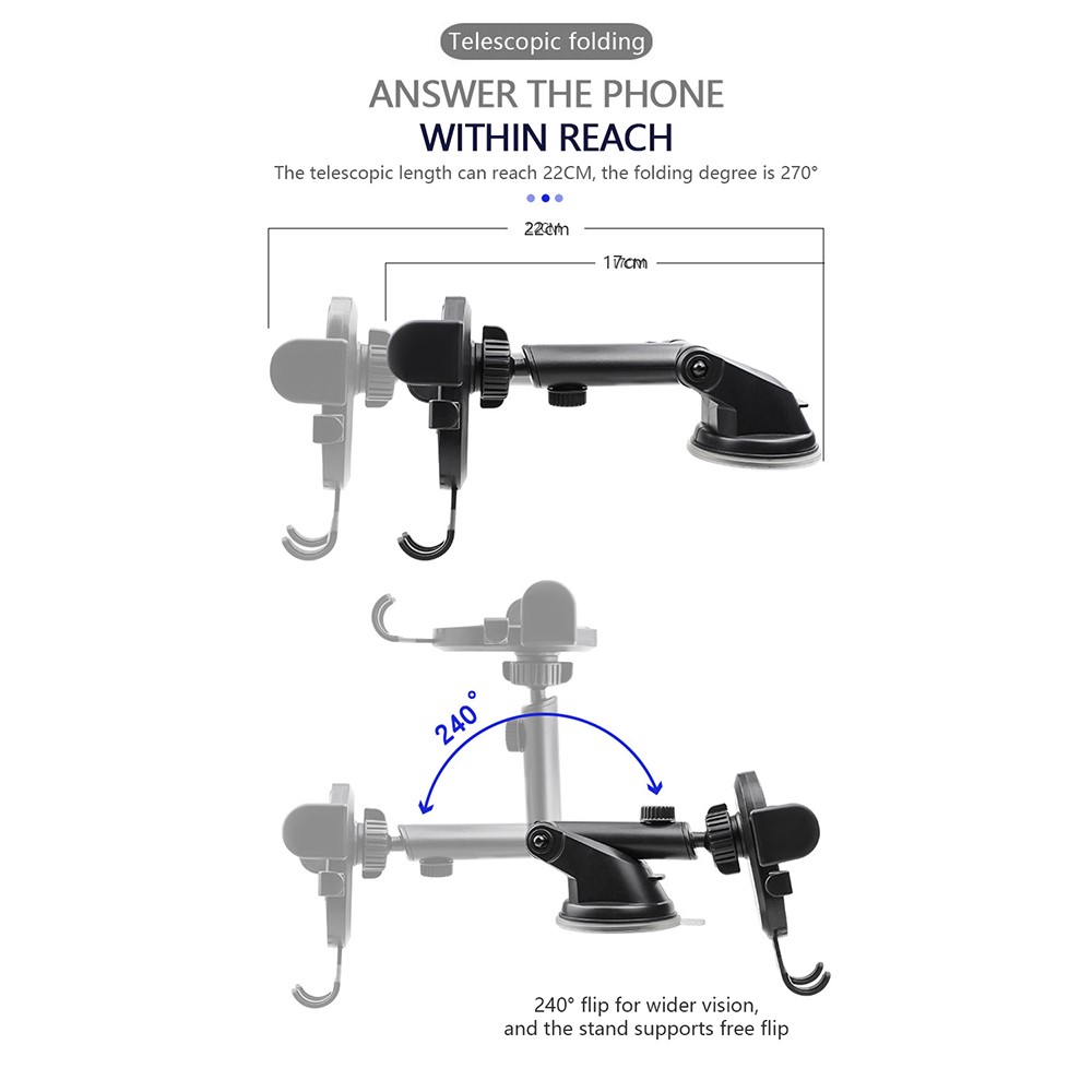 Car Windshield Dashboard Suction Cup Mount Telescopic Gravity Auto Clamp Phone Holder Stand - Black-6