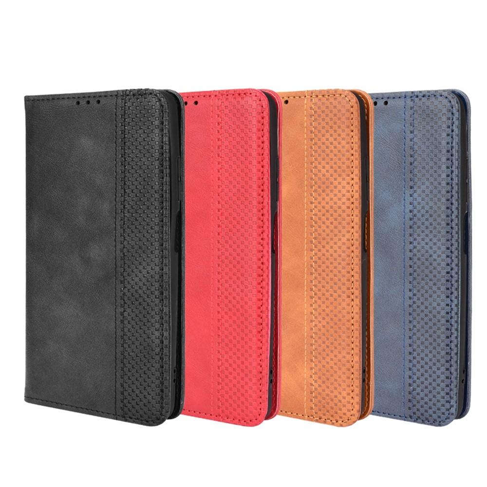 Scratch-resistant Flip Phone Shell Retro Textured Phone Leather Case Wallet Stand Cover for ZTE Blade V30 - Black-10