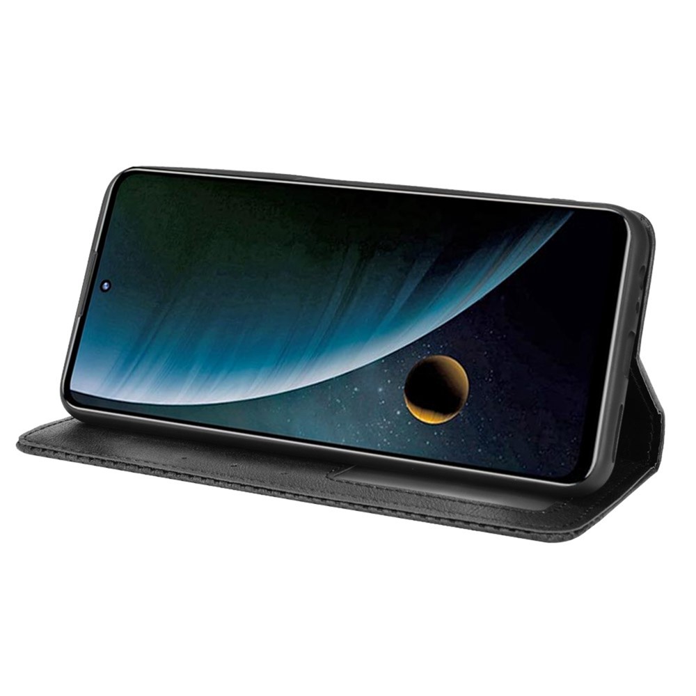 Scratch-resistant Flip Phone Shell Retro Textured Phone Leather Case Wallet Stand Cover for ZTE Blade V30 - Black-5