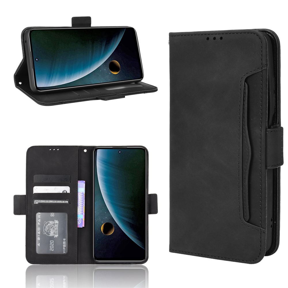 For ZTE Blade V30 Shockproof Magnetic Closure Flip Phone Case Multiple Card Slot Design PU Leather Wallet Phone Cover - Black-10