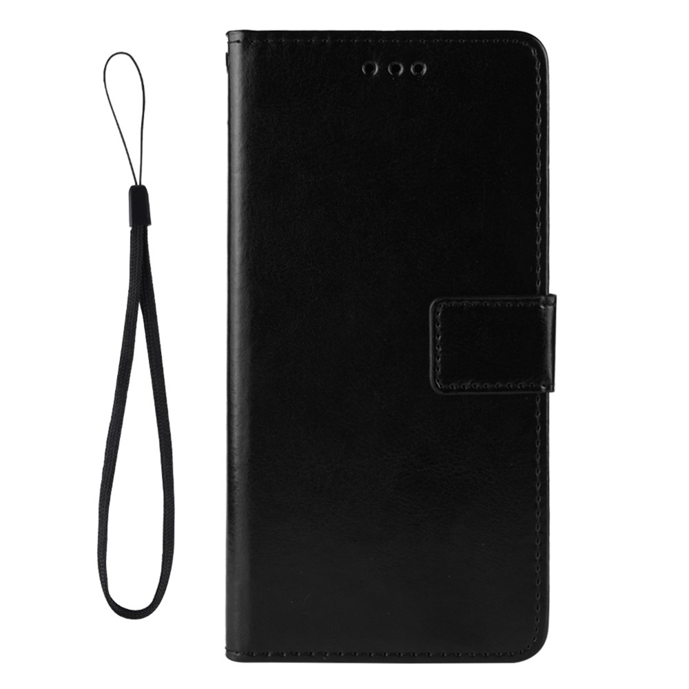 Stand Crazy Horse Texture PU Leather Flip Folio Wallet Magnetic Anti-Scratch Case with Wrist Strap for ZTE Blade V30 - Black-2