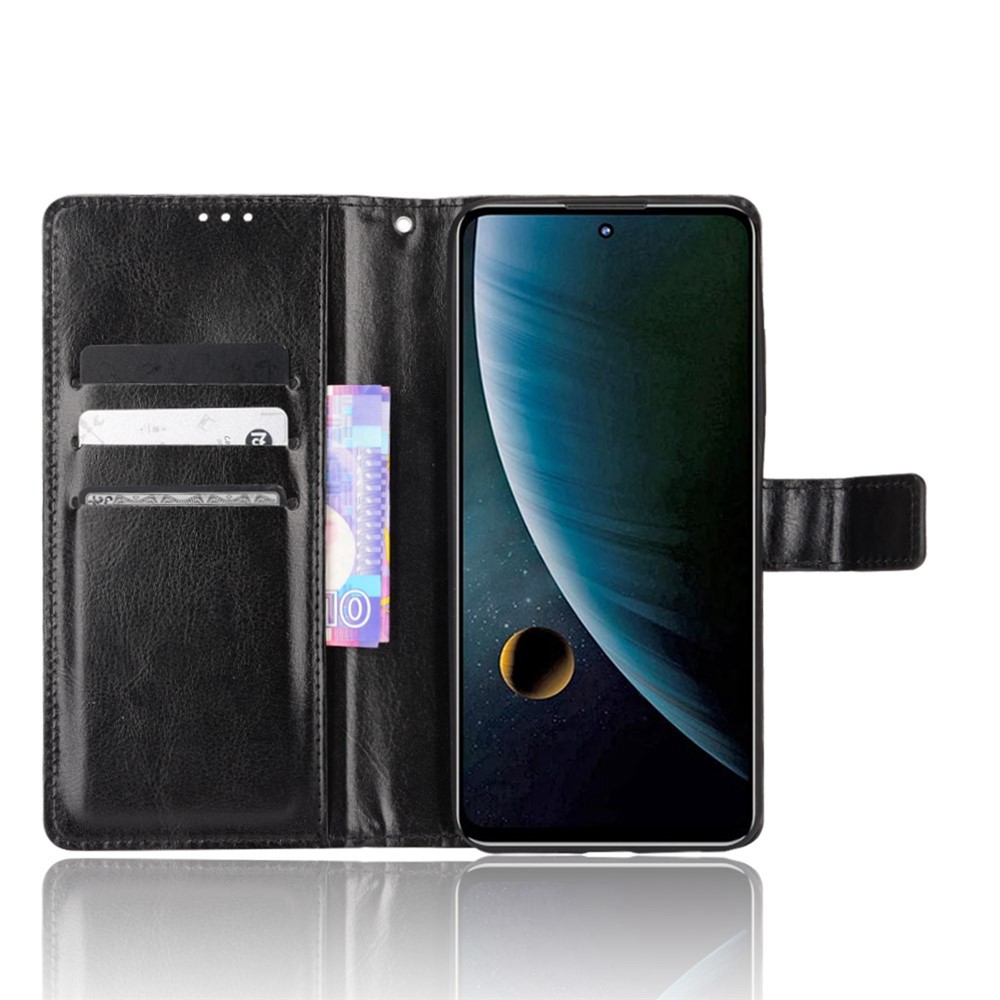 Stand Crazy Horse Texture PU Leather Flip Folio Wallet Magnetic Anti-Scratch Case with Wrist Strap for ZTE Blade V30 - Black-4