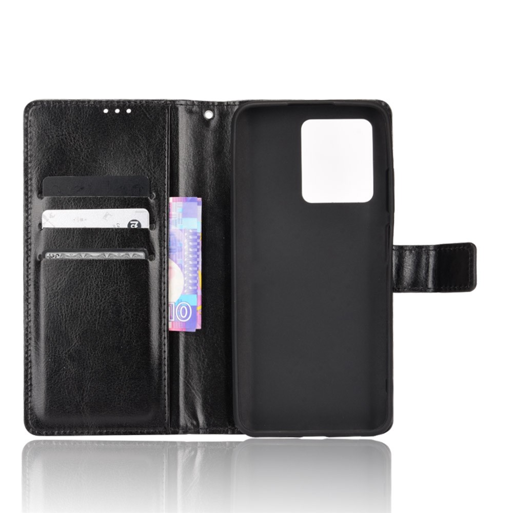 Stand Crazy Horse Texture PU Leather Flip Folio Wallet Magnetic Anti-Scratch Case with Wrist Strap for ZTE Blade V30 - Black-6