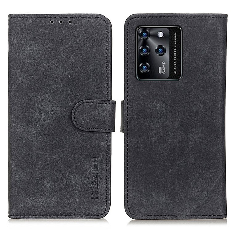 KHAZNEH Vintage PU Leather Phone Shell Wallet Dual-sided Magnetic Clasp Shockproof Cover with Stand for ZTE Blade V30 - Black-1