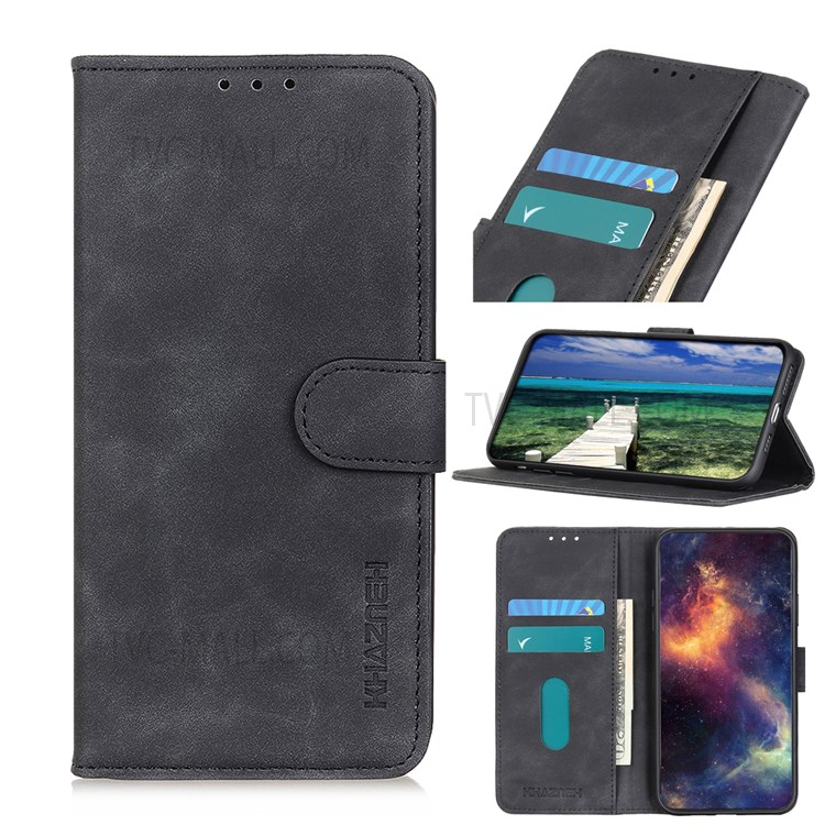 KHAZNEH Vintage PU Leather Phone Shell Wallet Dual-sided Magnetic Clasp Shockproof Cover with Stand for ZTE Blade V30 - Black-10
