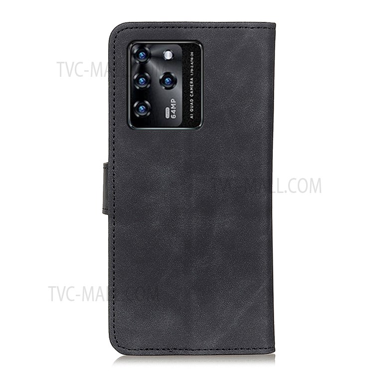 KHAZNEH Vintage PU Leather Phone Shell Wallet Dual-sided Magnetic Clasp Shockproof Cover with Stand for ZTE Blade V30 - Black-3