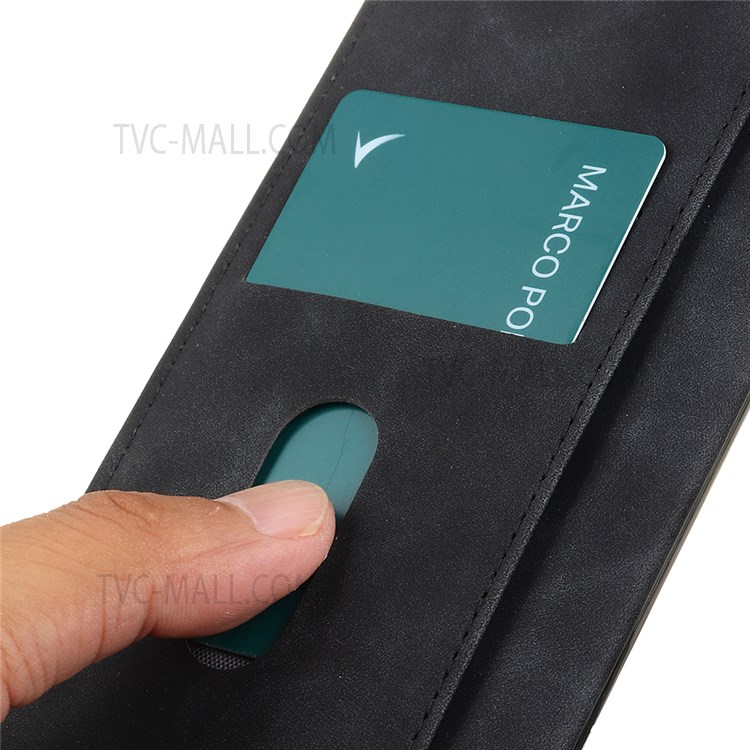 KHAZNEH Vintage PU Leather Phone Shell Wallet Dual-sided Magnetic Clasp Shockproof Cover with Stand for ZTE Blade V30 - Black-7