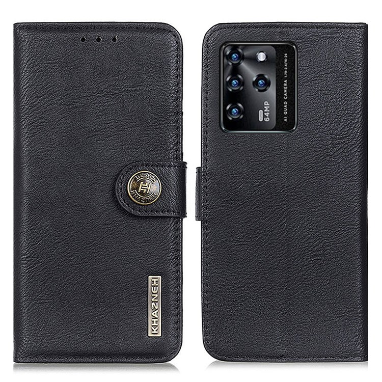 KHAZNEH Flip Case Wallet Stand Design Magnetic Clasp Anti-fall PU Leather Phone Shell for ZTE Blade V30 - Black-1