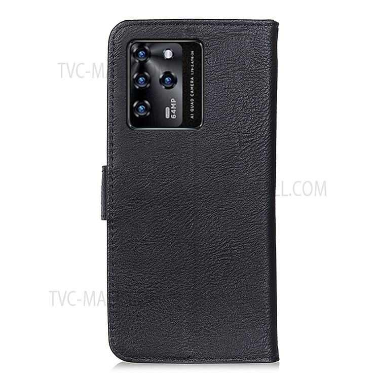 KHAZNEH Flip Case Wallet Stand Design Magnetic Clasp Anti-fall PU Leather Phone Shell for ZTE Blade V30 - Black-3