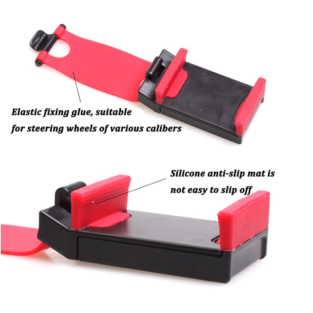 Car Phone Holder Steering Wheel Hanging Mount Mobile Phone GPS Clip Bracket - Red-2