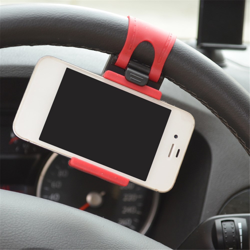 Car Phone Holder Steering Wheel Hanging Mount Mobile Phone GPS Clip Bracket - Red-6