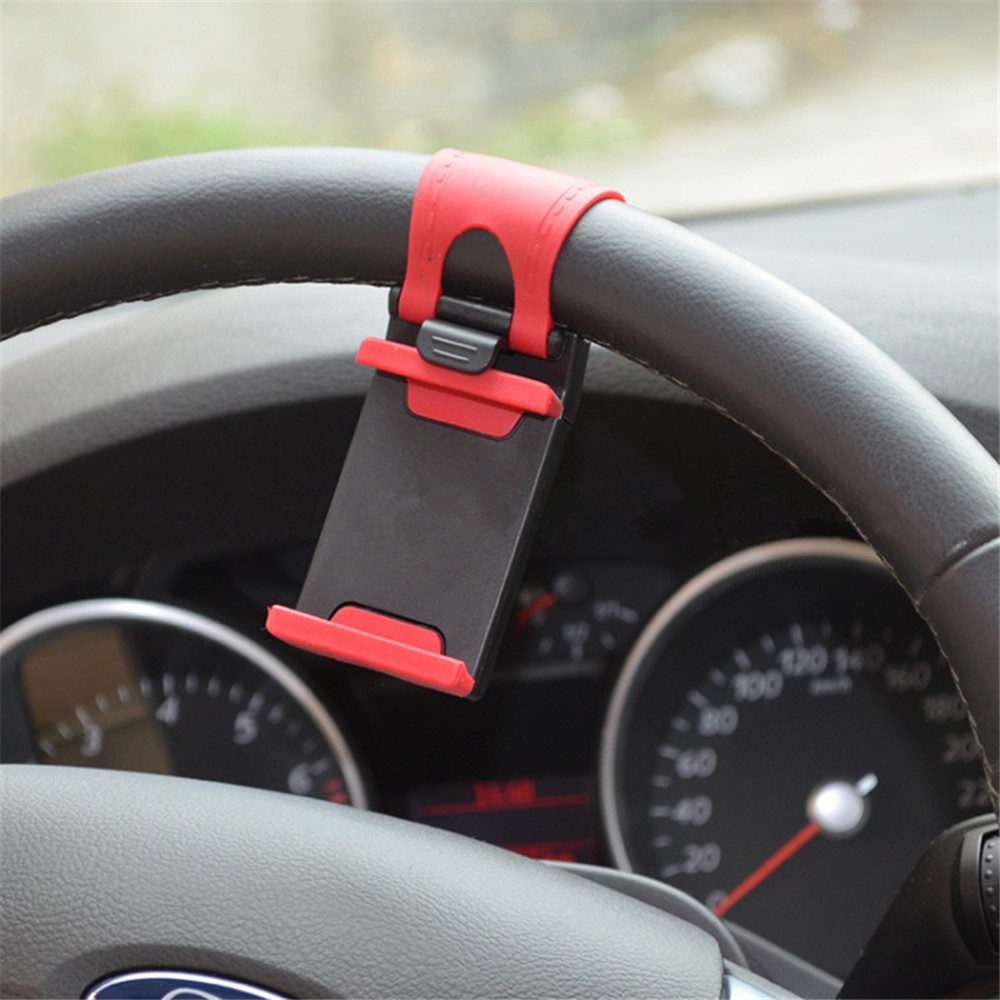 Car Phone Holder Steering Wheel Hanging Mount Mobile Phone GPS Clip Bracket - Red-7