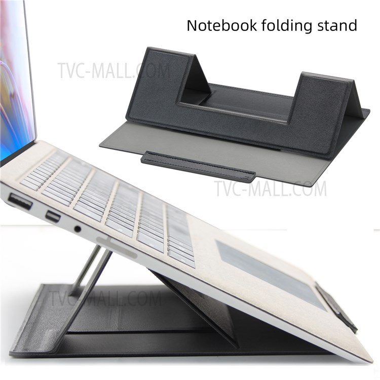 PU Leather Foldable Two-gear Height Laptop Holder Stand Notebook Heat Dissipation Bracket - Black-2