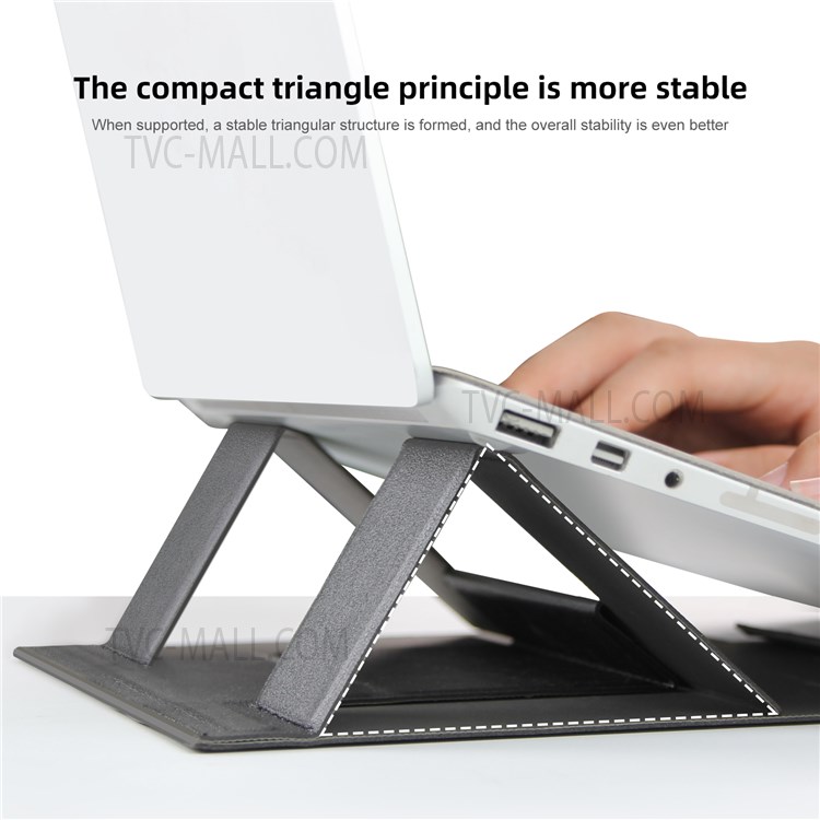 PU Leather Foldable Two-gear Height Laptop Holder Stand Notebook Heat Dissipation Bracket - Black-5