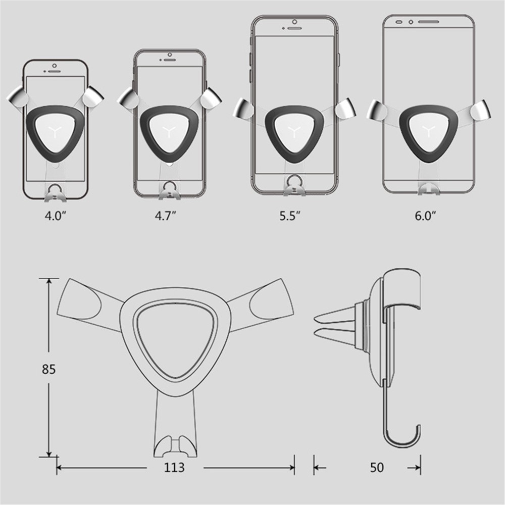 Z01 Universal Rotatable Gravity Triangle Metal Car Air Outlet Phone Holder Bracket - Gold-5