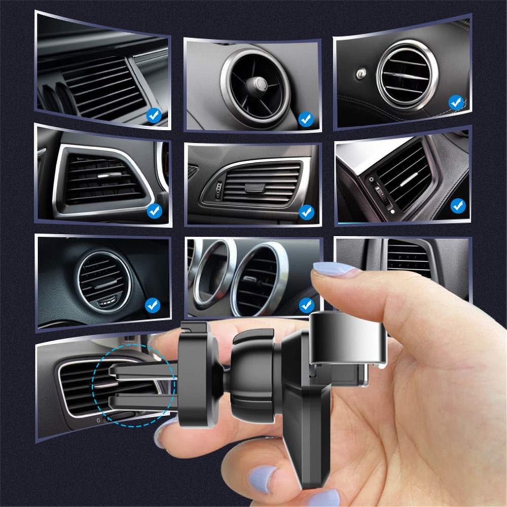 T3 Universal Triangle Metal Car Air Outlet Mount Gravity Phone Holder Rotatable Bracket - Black-4
