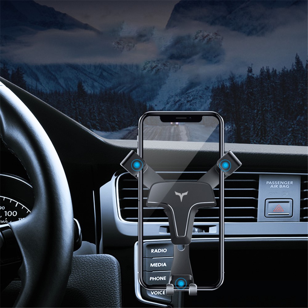 T3 Universal Triangle Metal Car Air Outlet Mount Gravity Phone Holder Rotatable Bracket - Silver-2