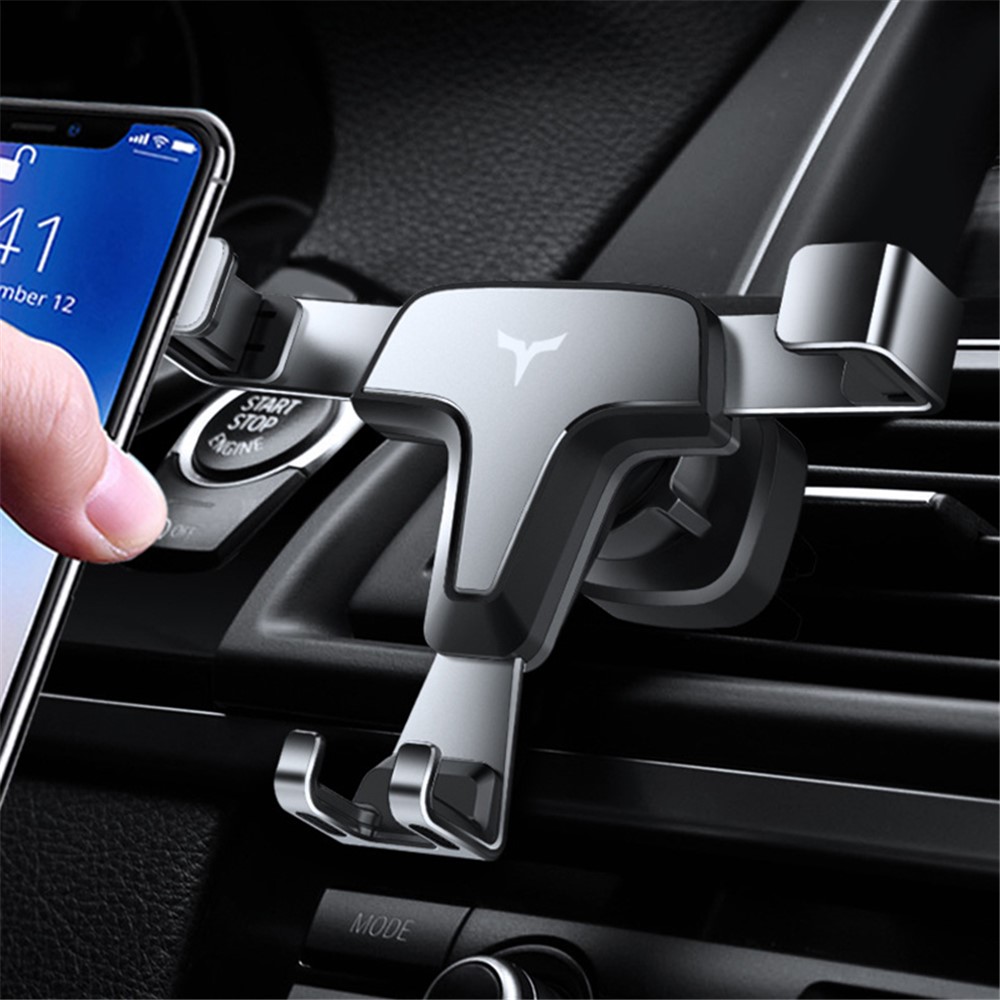 T3 Universal Triangle Metal Car Air Outlet Mount Gravity Phone Holder Rotatable Bracket - Silver-5