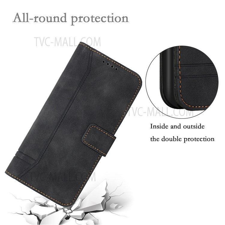 003 Series Heart Shape Imprinted Pattern PU Leather Magnetic Skin-touch Stand Flip Wallet Phone Case with Strap for ZTE Blade A7s 2020 - Black-9