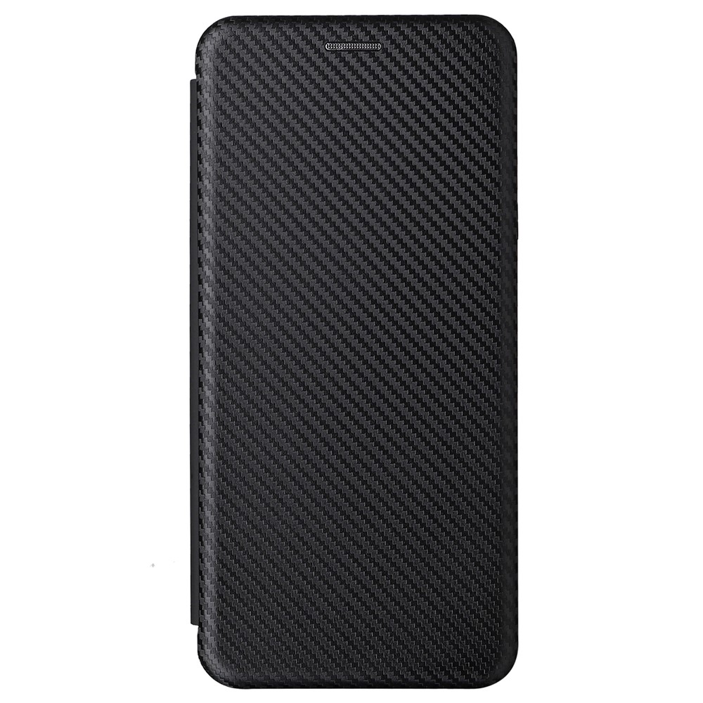 For ZTE Blade V30 Carbon Fiber Texture Anti-fingerprint Auto-absorbed Magnetic Closure Leather Stand Phone Case Shell - Black-2