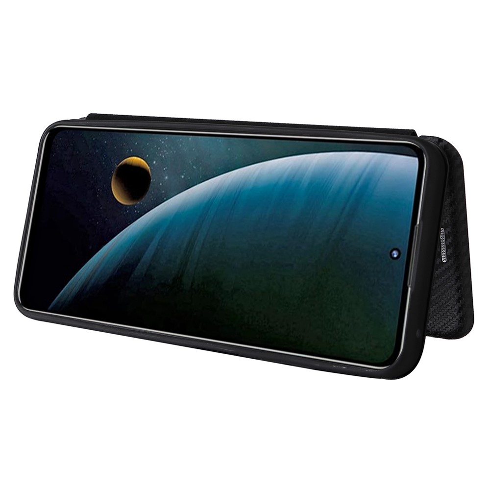 For ZTE Blade V30 Carbon Fiber Texture Anti-fingerprint Auto-absorbed Magnetic Closure Leather Stand Phone Case Shell - Black-4