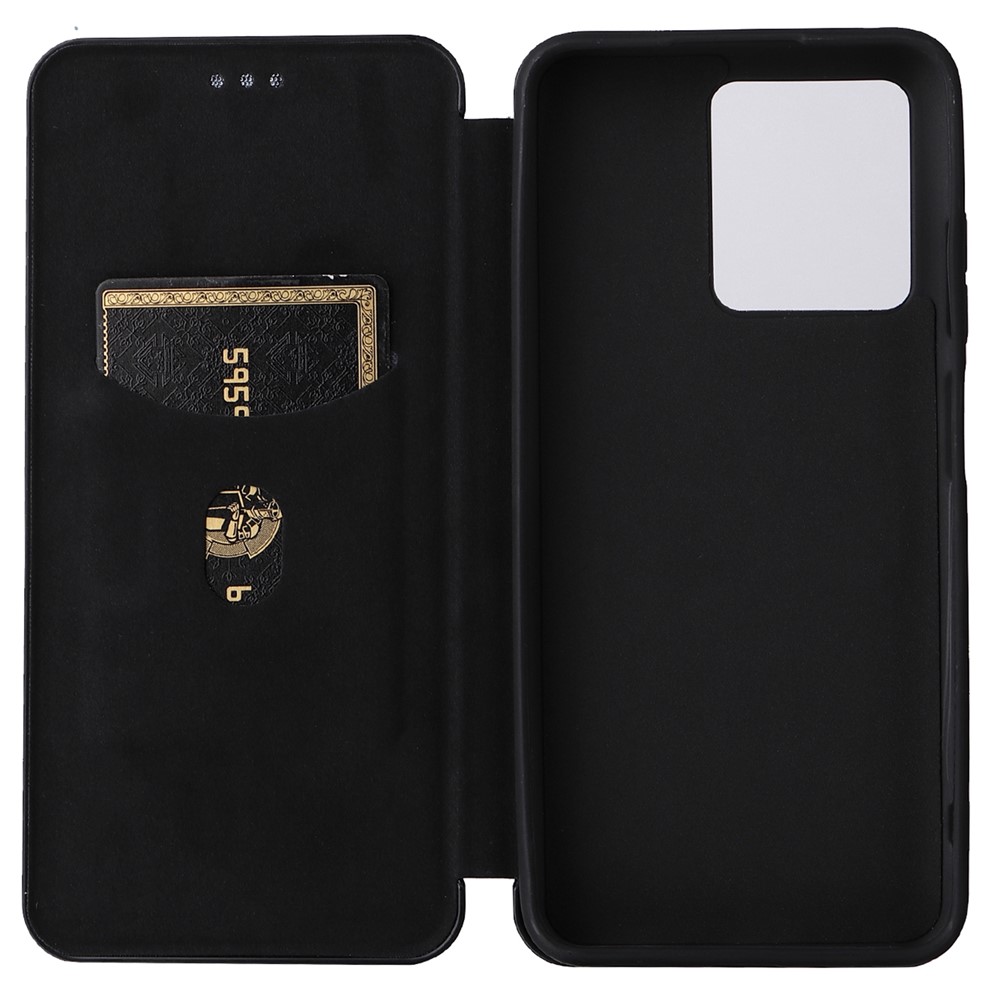 For ZTE Blade V30 Carbon Fiber Texture Anti-fingerprint Auto-absorbed Magnetic Closure Leather Stand Phone Case Shell - Black-5