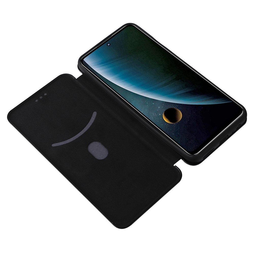 For ZTE Blade V30 Carbon Fiber Texture Anti-fingerprint Auto-absorbed Magnetic Closure Leather Stand Phone Case Shell - Black-6