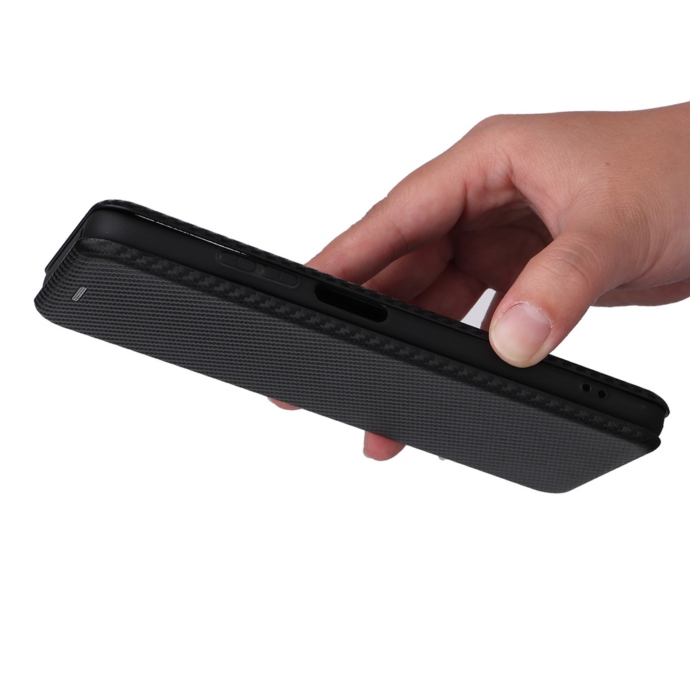 For ZTE Blade V30 Carbon Fiber Texture Anti-fingerprint Auto-absorbed Magnetic Closure Leather Stand Phone Case Shell - Black-8