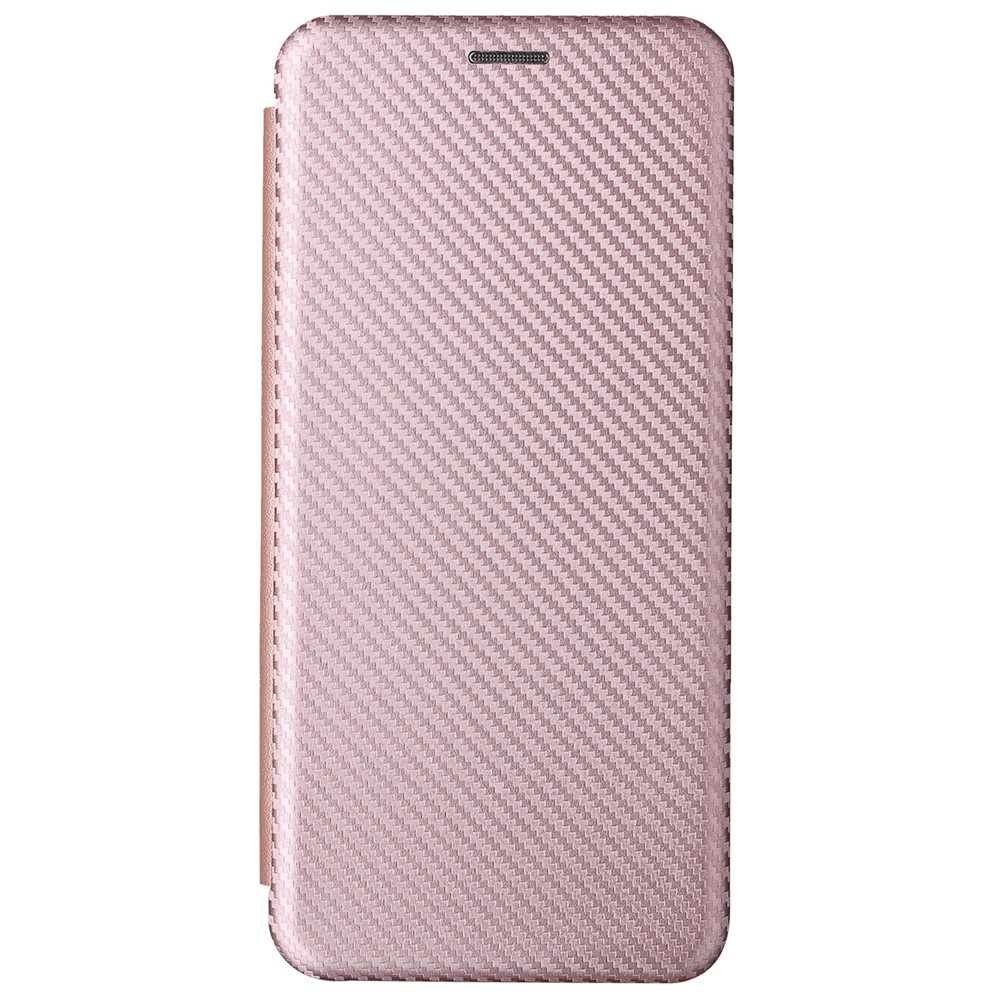 For ZTE Blade V30 Carbon Fiber Texture Anti-fingerprint Auto-absorbed Magnetic Closure Leather Stand Phone Case Shell - Rose Gold-2