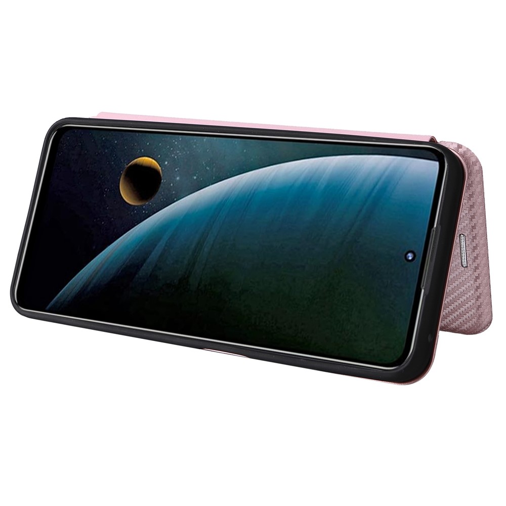 For ZTE Blade V30 Carbon Fiber Texture Anti-fingerprint Auto-absorbed Magnetic Closure Leather Stand Phone Case Shell - Rose Gold-4