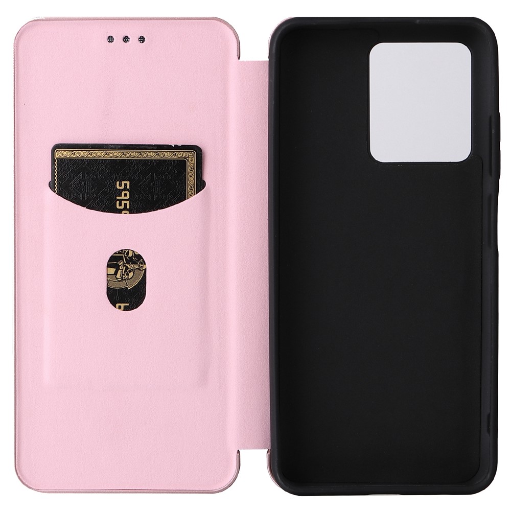 For ZTE Blade V30 Carbon Fiber Texture Anti-fingerprint Auto-absorbed Magnetic Closure Leather Stand Phone Case Shell - Rose Gold-5