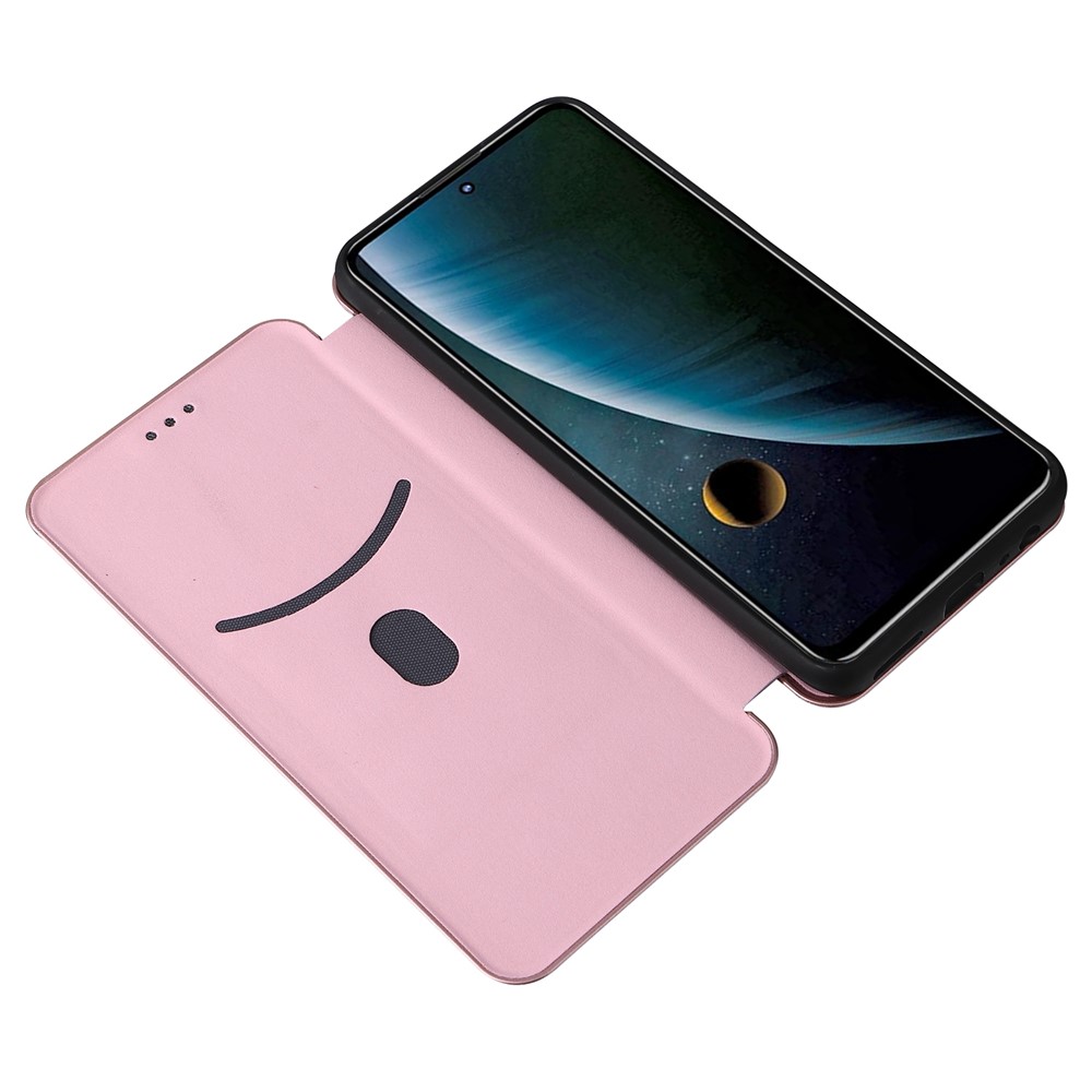 For ZTE Blade V30 Carbon Fiber Texture Anti-fingerprint Auto-absorbed Magnetic Closure Leather Stand Phone Case Shell - Rose Gold-6