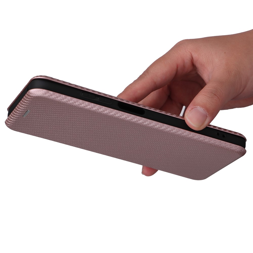 For ZTE Blade V30 Carbon Fiber Texture Anti-fingerprint Auto-absorbed Magnetic Closure Leather Stand Phone Case Shell - Rose Gold-8