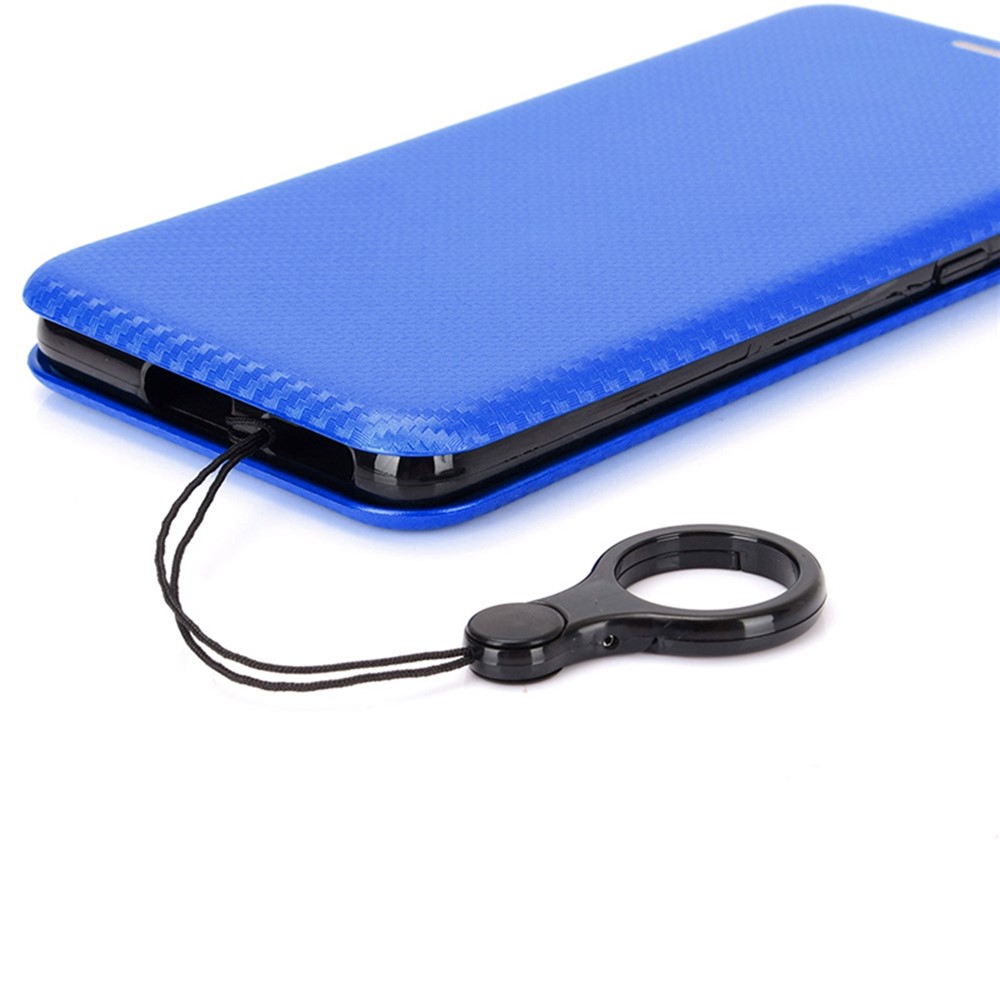 For ZTE Blade V30 Carbon Fiber Texture Anti-fingerprint Auto-absorbed Magnetic Closure Leather Stand Phone Case Shell - Blue-11