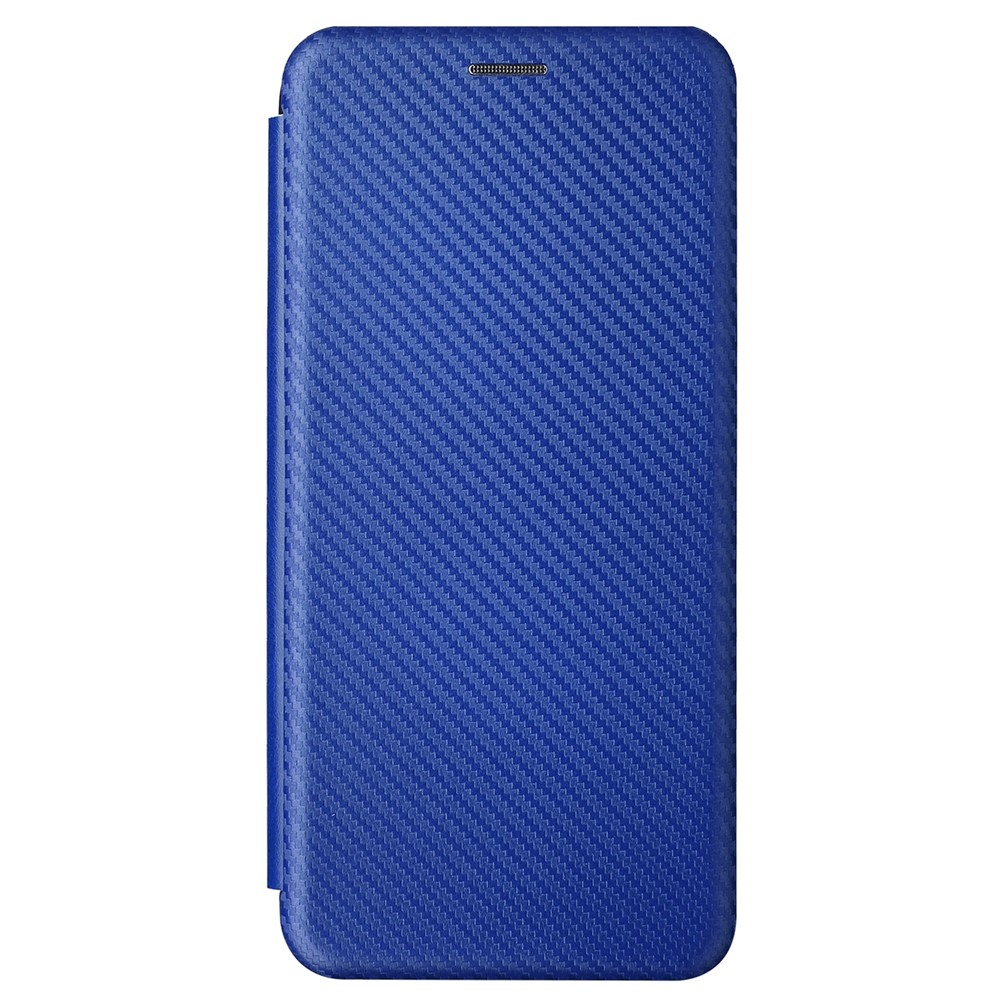 For ZTE Blade V30 Carbon Fiber Texture Anti-fingerprint Auto-absorbed Magnetic Closure Leather Stand Phone Case Shell - Blue-2