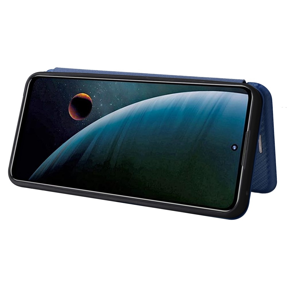 For ZTE Blade V30 Carbon Fiber Texture Anti-fingerprint Auto-absorbed Magnetic Closure Leather Stand Phone Case Shell - Blue-4