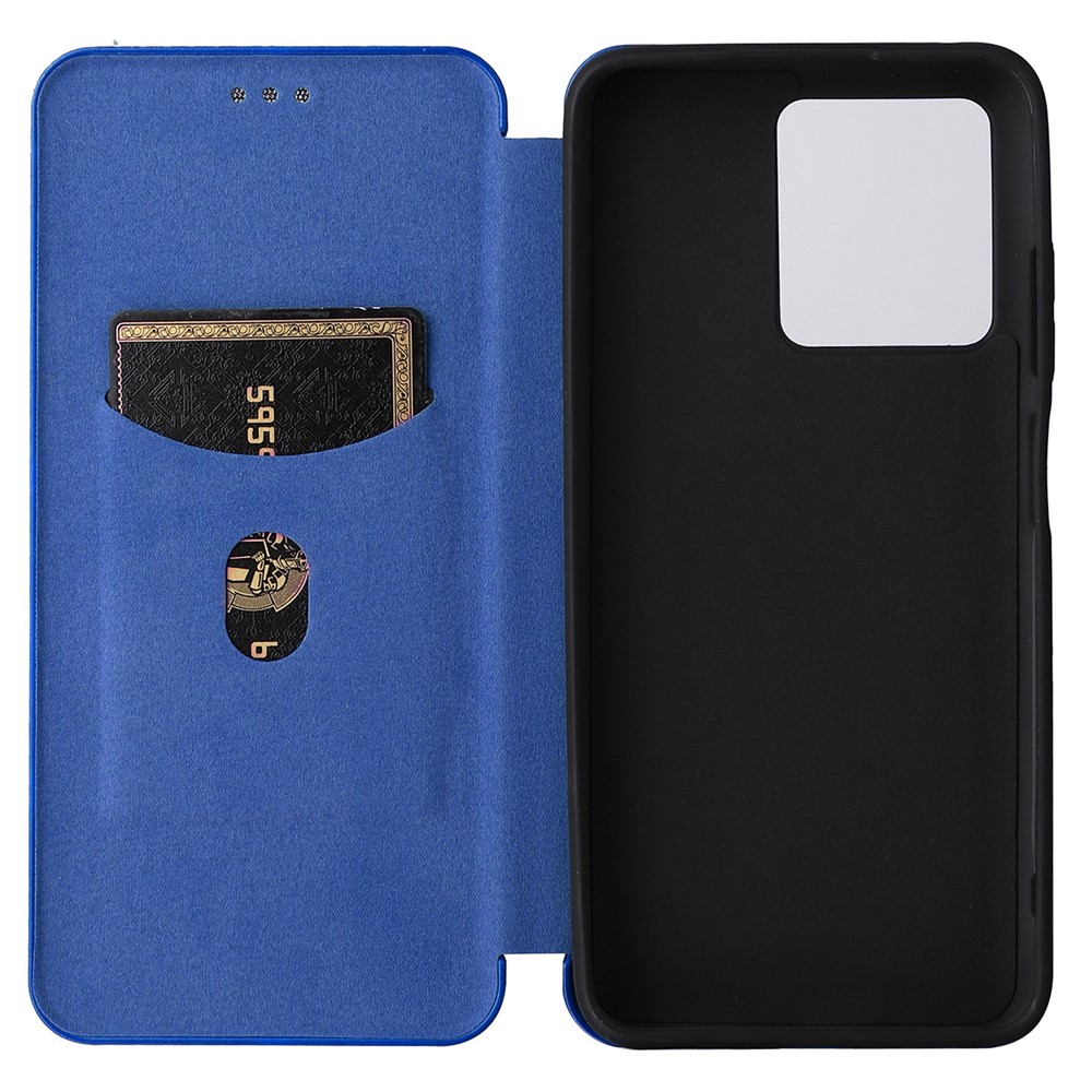 For ZTE Blade V30 Carbon Fiber Texture Anti-fingerprint Auto-absorbed Magnetic Closure Leather Stand Phone Case Shell - Blue-5