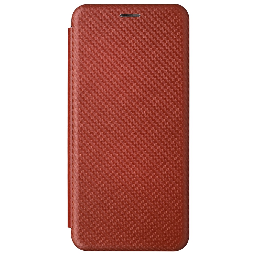For ZTE Blade V30 Carbon Fiber Texture Anti-fingerprint Auto-absorbed Magnetic Closure Leather Stand Phone Case Shell - Orange-2