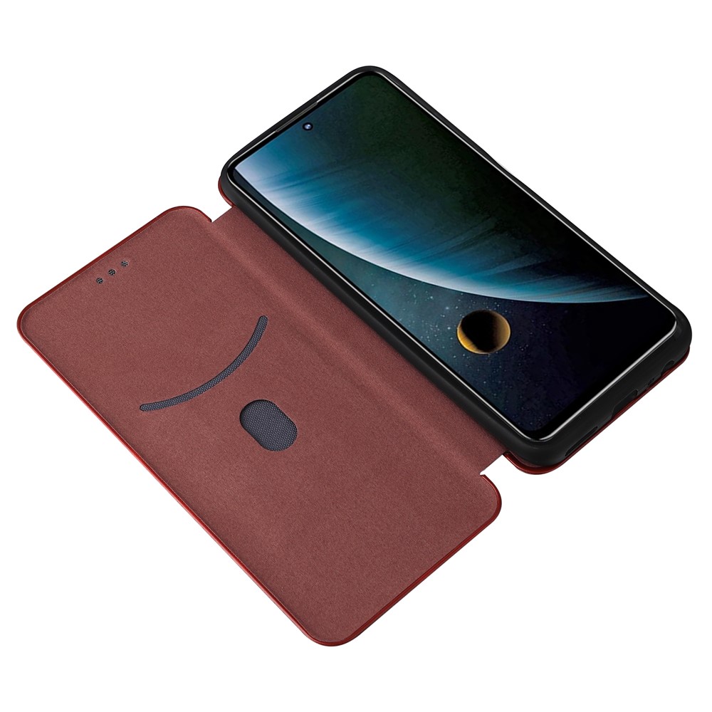 For ZTE Blade V30 Carbon Fiber Texture Anti-fingerprint Auto-absorbed Magnetic Closure Leather Stand Phone Case Shell - Orange-6