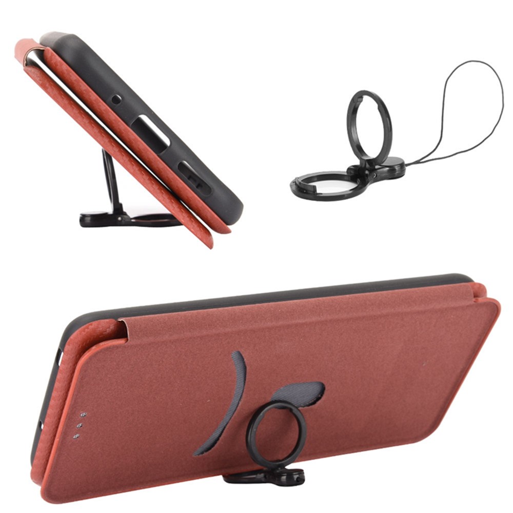 For ZTE Blade V30 Carbon Fiber Texture Anti-fingerprint Auto-absorbed Magnetic Closure Leather Stand Phone Case Shell - Orange-9