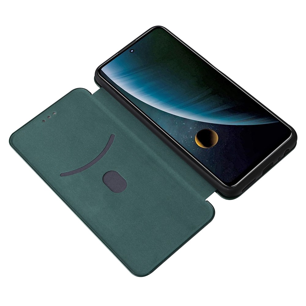 For ZTE Blade V30 Carbon Fiber Texture Anti-fingerprint Auto-absorbed Magnetic Closure Leather Stand Phone Case Shell - Green-6