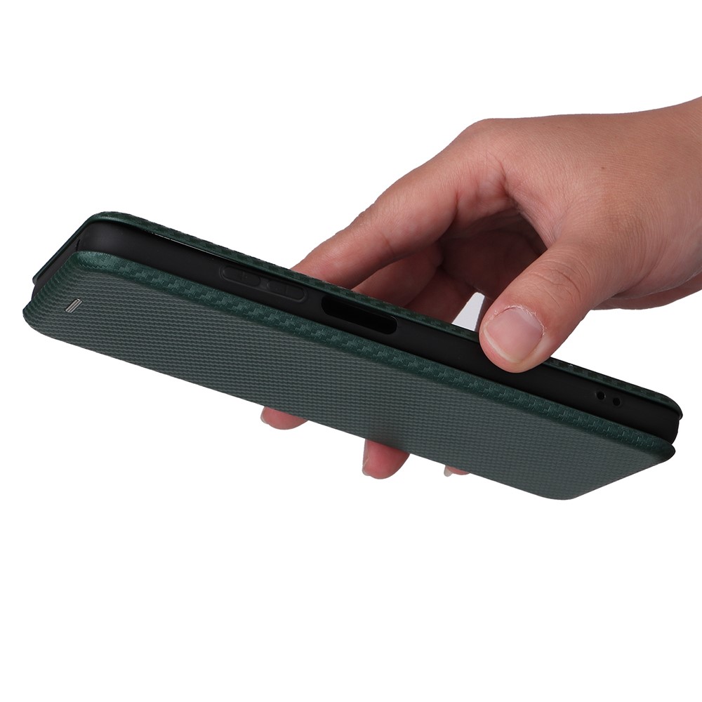 For ZTE Blade V30 Carbon Fiber Texture Anti-fingerprint Auto-absorbed Magnetic Closure Leather Stand Phone Case Shell - Green-8