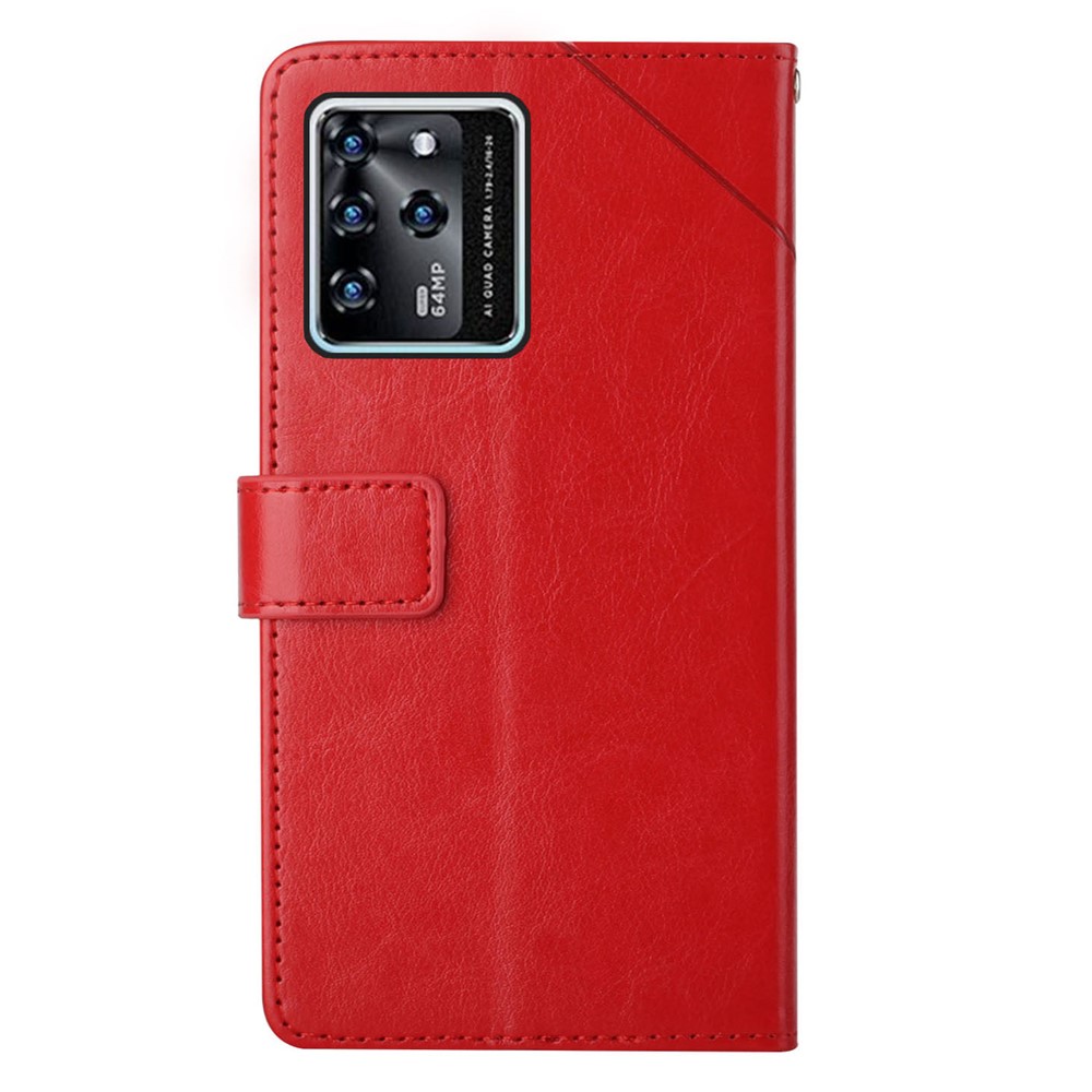 Magnetic Closure Imprinted Y-shaped Lines PU Leather Stand Flip Wallet Phone Cover with Strap for ZTE Blade V30 - Red-9