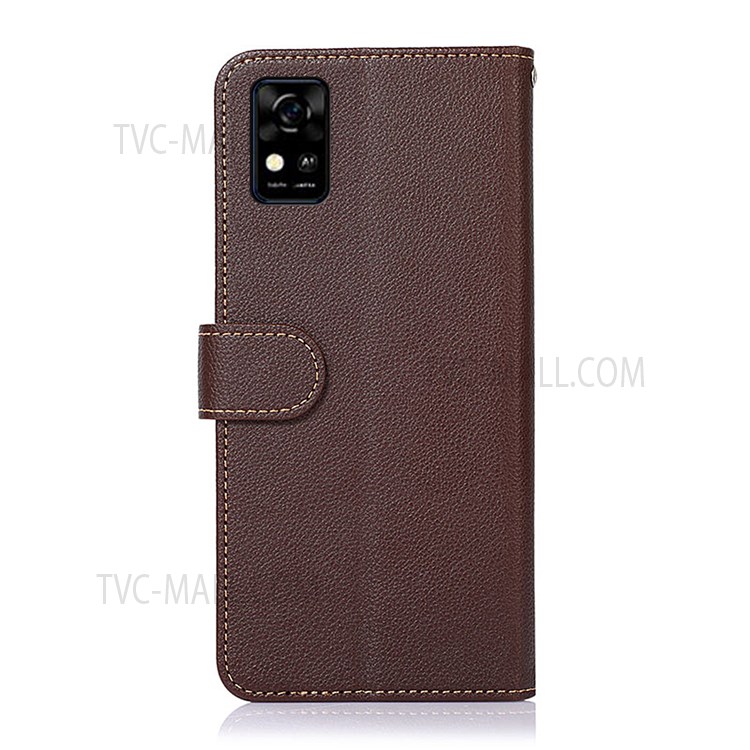 KHAZNEH Flip Phone Cover Litchi Texture Protective RFID Blocking Anti-theft Swiping Leather Case Wallet with Stand Wallet for ZTE A31 - Brown-3