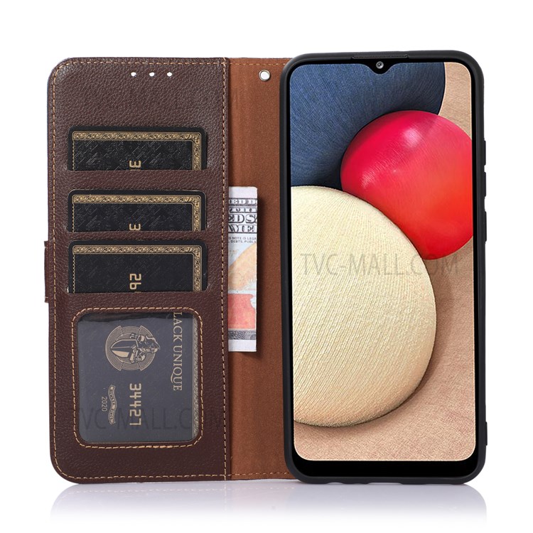 KHAZNEH Flip Phone Cover Litchi Texture Protective RFID Blocking Anti-theft Swiping Leather Case Wallet with Stand Wallet for ZTE A31 - Brown-4