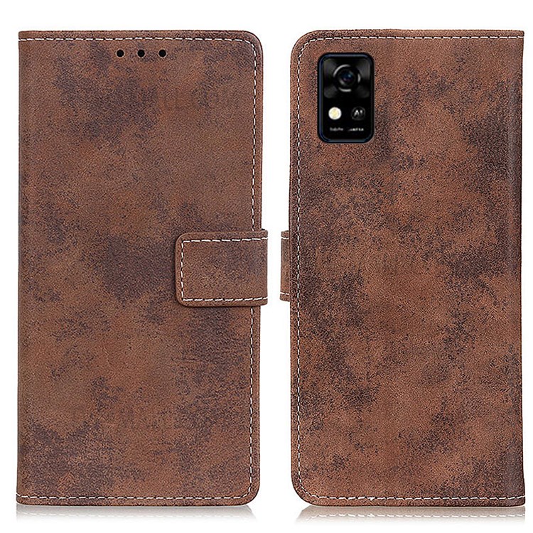 Magnetic Clasp Retro Style PU Leather Stand Phone Case Wallet Cover for ZTE Blade A31 - Brown-1