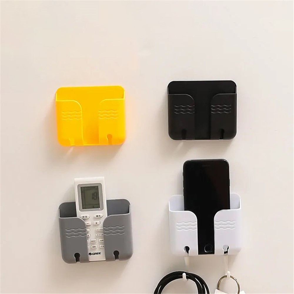 Remote Control Power Cord Holder Adhesive Wall Bracket with Two Hooks for Mobile Phone Charging - Yellow-3